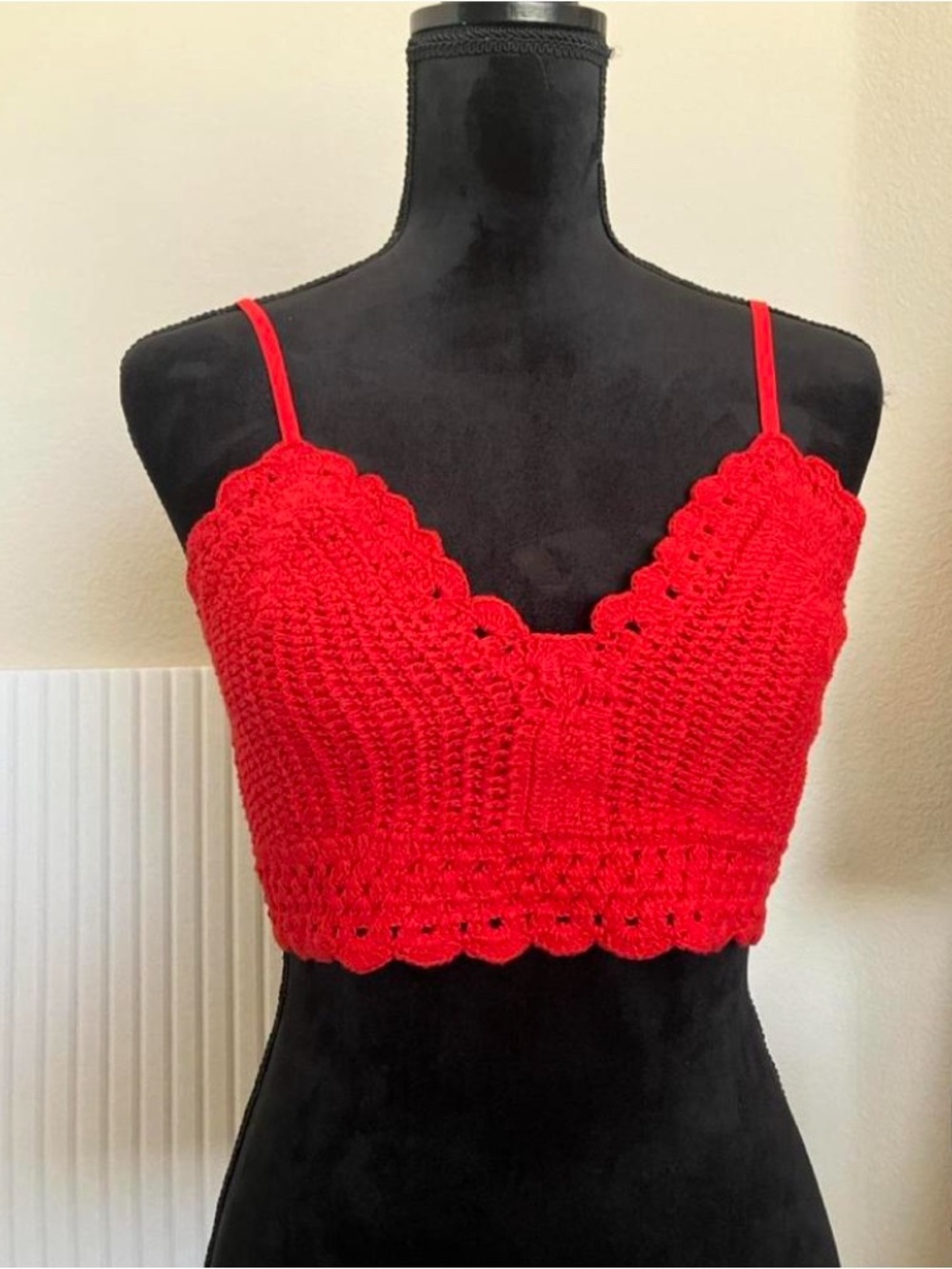 Red Crochet Crop Bralette Top